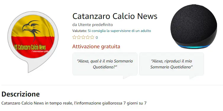 Us Catanzaro Calcio News, arriva la skill per Alexa di Amazon 1 Skill eco dot Us Catanzaro Calcio News, arriva la skill per Alexa di Amazon