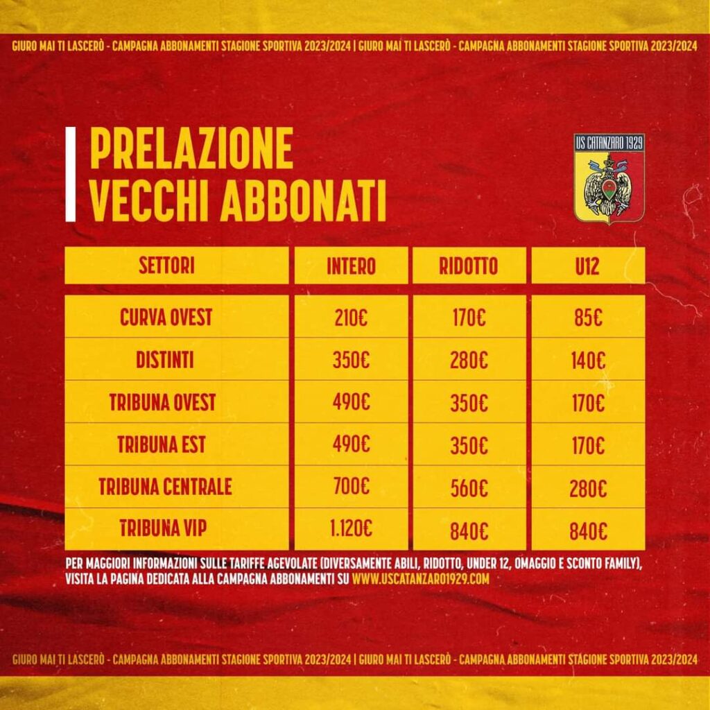 IMG 20230728 WA0019 U.S. Catanzaro, abbonamenti 23-24 attiva dal 2 agosto online con il supporto di pagamento in 3 rate.