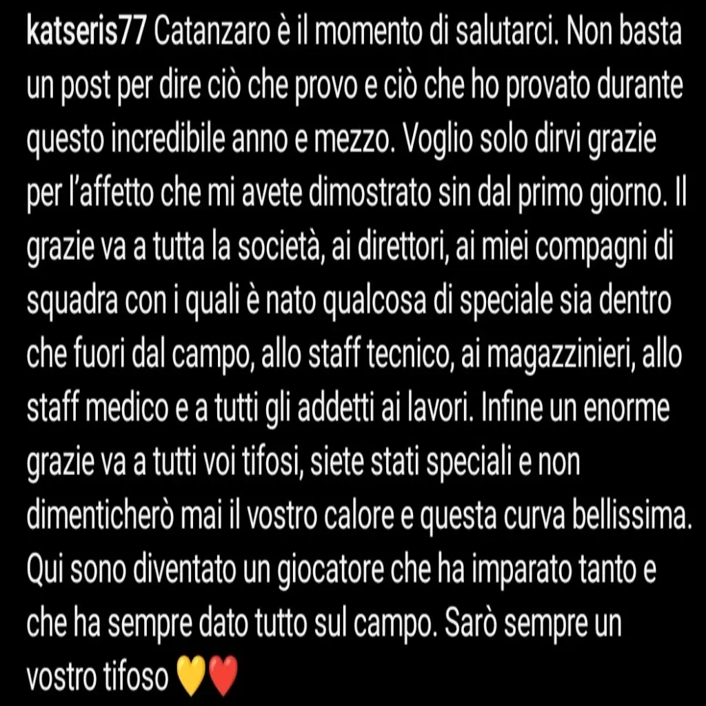 L'addio di Katseris: " Grazie Catanzaro, qui sono diventato calciatore" 1 IMG 20240123 211529 L'addio di Katseris: " Grazie Catanzaro, qui sono diventato calciatore"