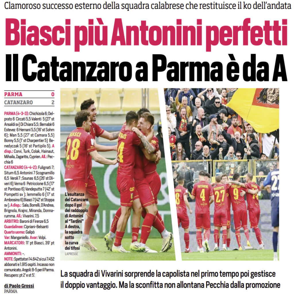 Corriere Catanzaro, impresa a Parma: la stampa sportiva nazionale ti esalta!