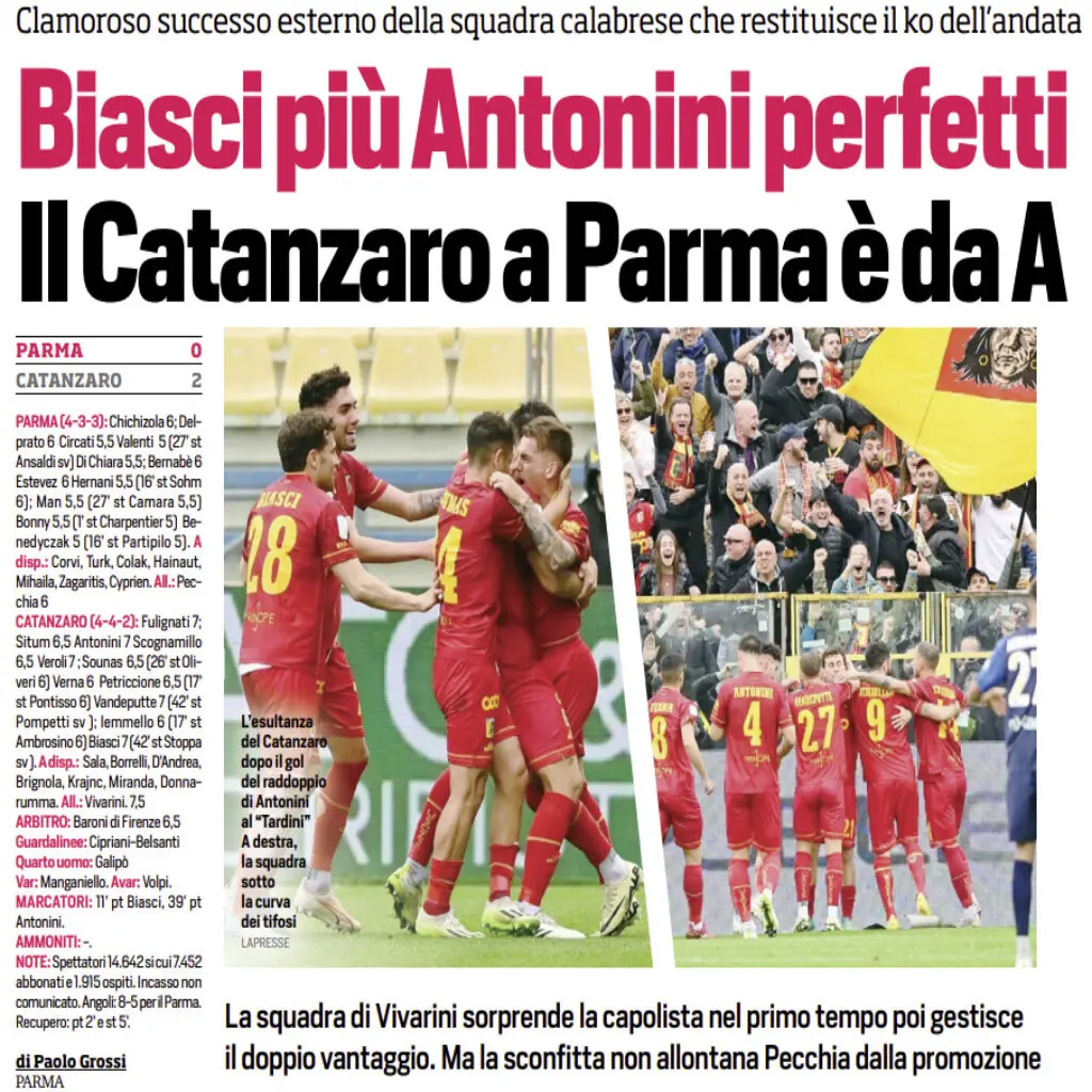 Catanzaro, impresa a Parma: la stampa sportiva nazionale ti esalta! 1 Corriere Catanzaro, impresa a Parma: la stampa sportiva nazionale ti esalta!