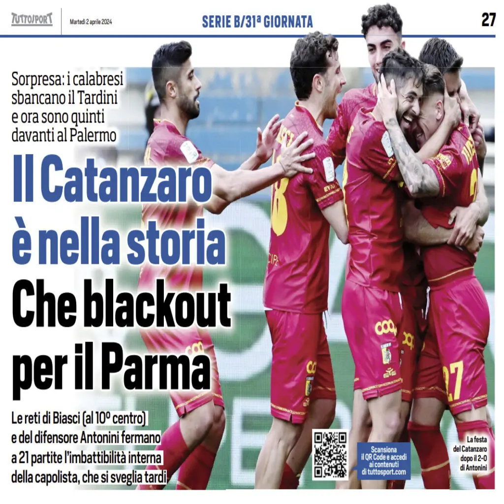 Catanzaro, impresa a Parma: la stampa sportiva nazionale ti esalta! 2 Tuttosport Catanzaro, impresa a Parma: la stampa sportiva nazionale ti esalta!