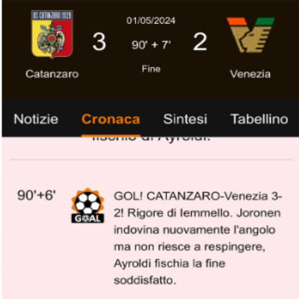 Gazzetta dello sport 2 1 Catanzaro – Venezia 3 – 2, Gazzetta dello Sport,  Rosea dalla vergogna! Partita da ufficio indagini e l'arbitro Ayroldi soddisfatto del risultato!