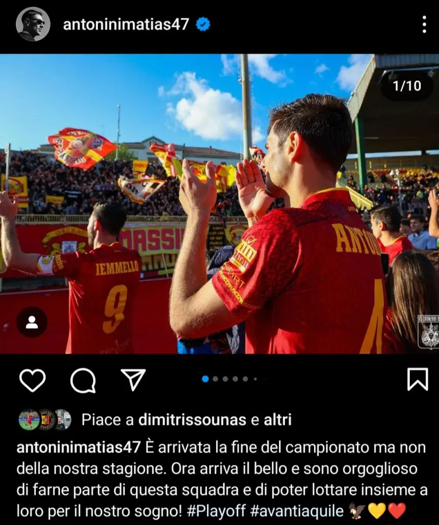 Antonini: "Orgoglioso di far parte di questa squadra e di poter lottare insieme a loro per il nostro sogno" 1 IMG 20240511 160730 Antonini: "Orgoglioso di far parte di questa squadra e di poter lottare insieme a loro per il nostro sogno"