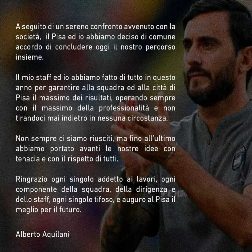 Aquilani e il suo staff rescindono dal Pisa e marciano verso Catanzaro 1 Aquilani 1 Aquilani e il suo staff rescindono dal Pisa e marciano verso Catanzaro