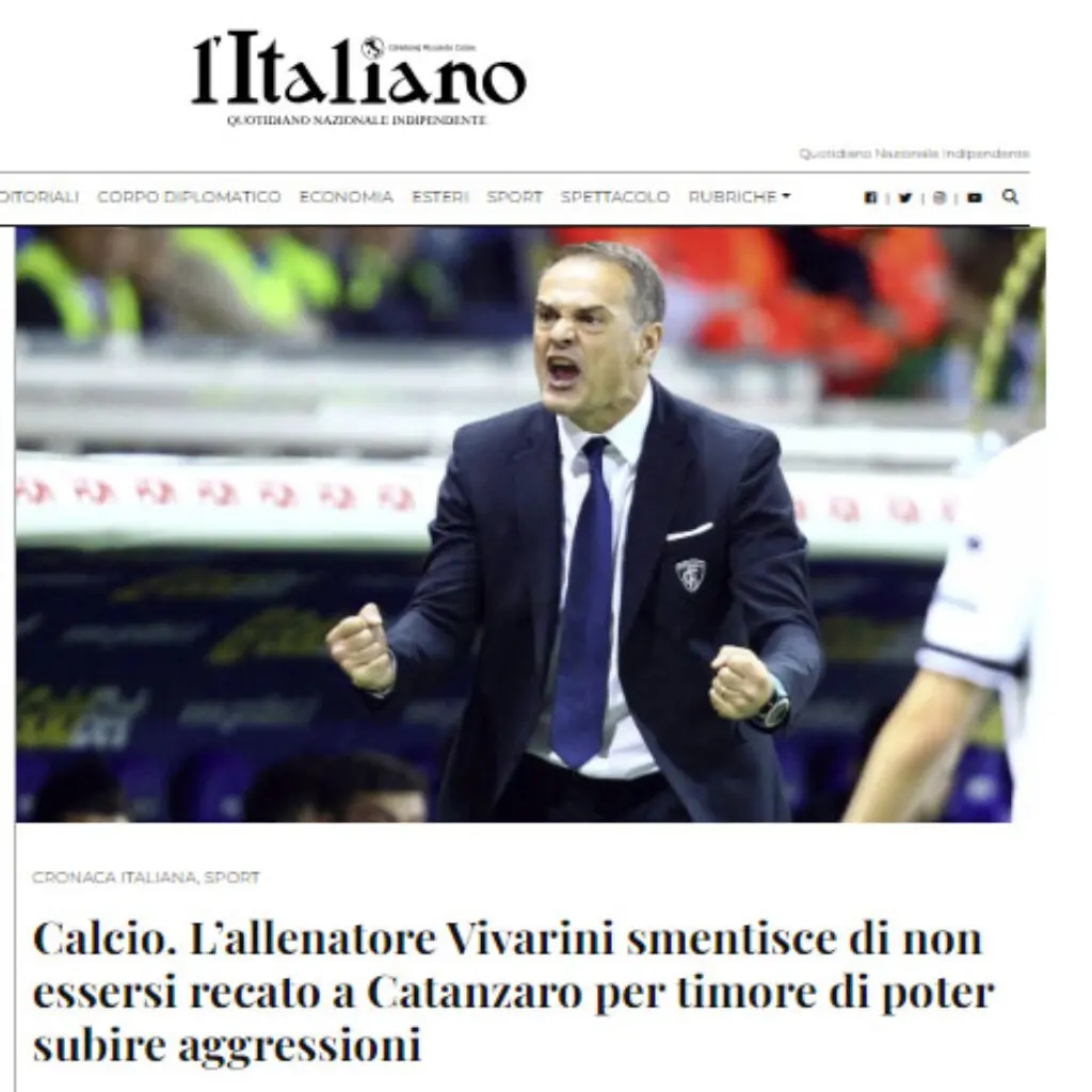 Catanzaro, la nota del presidente Floriano Noto in merito all'intervista FAKE pubblicata su "L'Italiano" 1 Vivarini intervista fake Catanzaro, la nota del presidente Floriano Noto in merito all'intervista FAKE pubblicata su "L'Italiano"